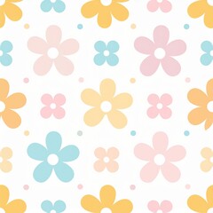 Whimsical Retro Floral Pattern with Textured Pastel Blooms and Dots.