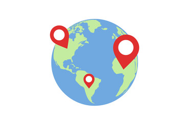 Earth globe with pinpoints online deliver service, delivery tracking and pin location point, shipping 