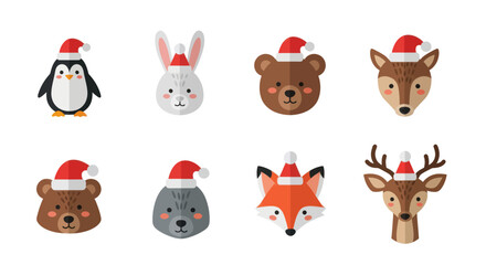 Obraz premium Festive animals illustration adorned with red santa hats for christmas season