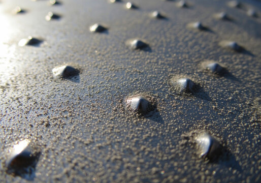 A close-up of aged silver metal surface with fine dust particles, lit to reveal granular texture and subtle highlights.
