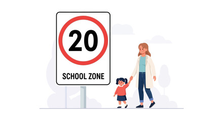 School Zone Safety Illustration Featuring Parent And Child Following Guidelines