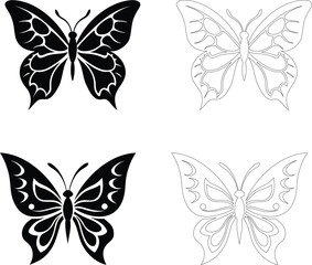 Fototapeta premium Detailed butterfly silhouette with patterned decorative wings in stylish flat bold black look