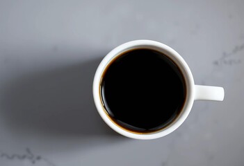 Dark, rich black coffee in a white cup, simple setting,  drip coffee,  brew