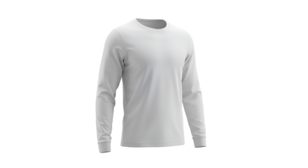 A plain, long-sleeved, white shirt isolated on a clean, white background, showing the garment's shape.