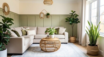 Cozy Living Room Interior Design with Plants.