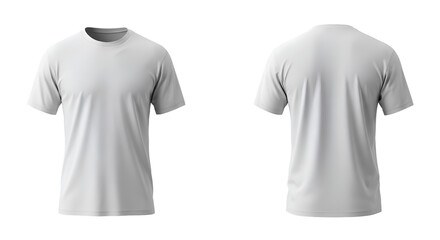 Two views of a blank, white t-shirt, showcasing the front and back design, isolated on a white background.