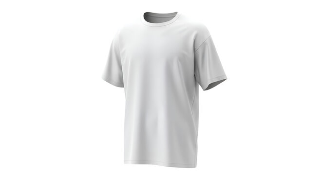 A plain white t-shirt is displayed against a clean, bright background.