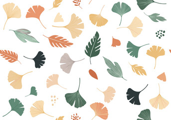 Fototapeta premium Elegant botanical pattern with colorful leaves on white background for design and decor