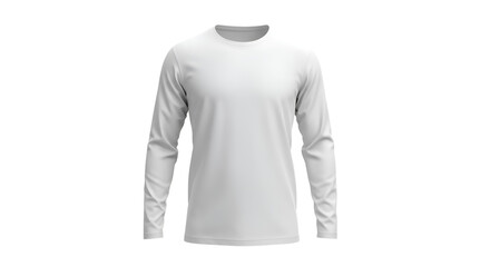 Plain white long-sleeved men's t-shirt, isolated on white background, perfect for apparel design mockups.