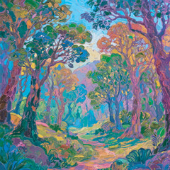 Fairy Tale Landscape with Magical Forest Illustration Design Template