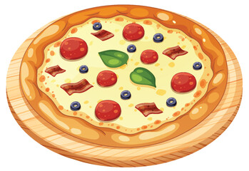 Vector Illustration of Pizza with Pepperoni and Basil