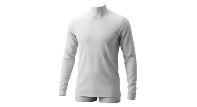 A plain, light gray turtleneck long-sleeve shirt displayed on a mannequin.