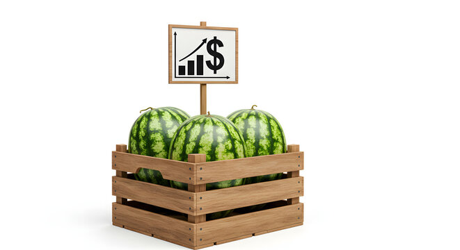 Representation of price increase of watermelon in a wooden box