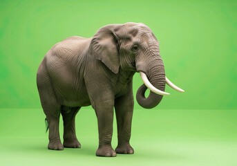 Obraz premium African Elephant with Large Tusks on a Green Background