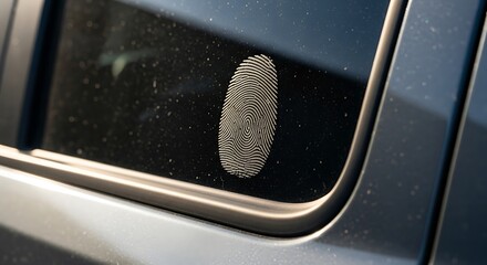 A close-up of a fingerprint on a car window, showcasing forensic evidence or the concept of identity, a detailed view of a latent fingerprint on a dusty car window