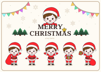 산타복을 입은 귀여운 남자 어린이