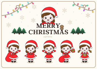 산타복을 입은 귀여운 여자 어린이