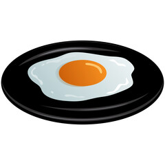 Fried Egg on Black Plate Vector Illustration