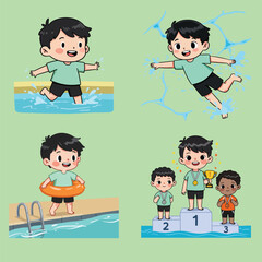 Vector Illustrations of a Boy Swimmer and Winner