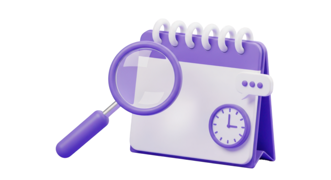 3D Calendar Magnifying Glass Clock Speech Bubble Icons Transparent Background time isolated on a transparent background - Powered by Adobe