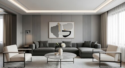 Modern Living Room Interior Design with Furniture.