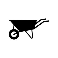 Wheelbarrow silhouette vector flat illustration on white background.