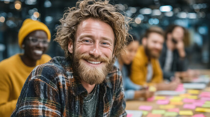 Fototapeta premium Successful creative businessman smiling with his diverse colleagues