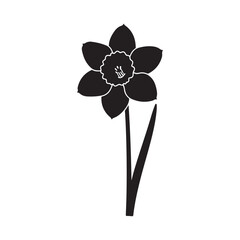 Daffodil flower silhouette vector flat illustration on white background.