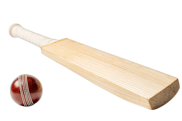 Cricket bat with ball on a white background