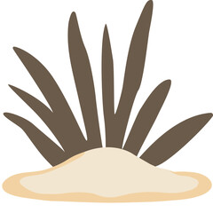 Illustration of desert plant with dark brown sharp leaves on sand, symbol of dry environment and arid climate.