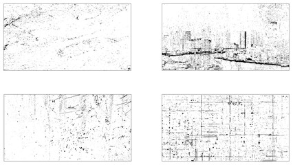 Set of vector paint brush stroke, ink splash and grungy decoration elements for social media. Grunge overlay textures with dust grain isolated on white background.