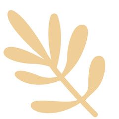 Flat illustration of beige branch with leaves, perfect for autumn decoration, nature backgrounds, or eco design projects.