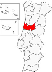 A detailed map of Portugal highlighting the Castelo Branco district. A perfect visual asset for showcasing regional travel guides, geographical studies, or business reports.

