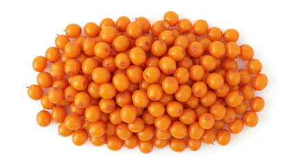 Fototapeta premium Overhead close up view of freshly picked orange sea buckthorn berries