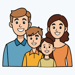 Happy Family of Four Cartoon Illustration