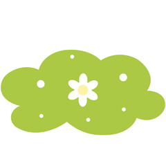 Green bush with small white flower illustration, simple flat design foliage for nature, garden, plant, ecology, and decorative concept.
