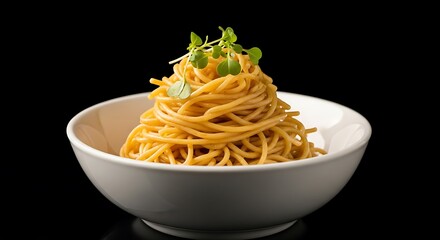 Deliciously Tossed Noodles in a White Bowl.