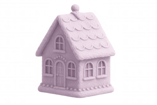 3d rendering of a charming purple gingerbread house, evoking a sweet and festive christmas atmosphere with its detailed icing and transparent background