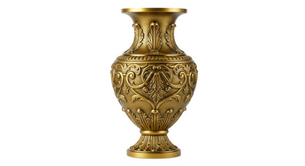 Fototapeta premium Ornate gold vase decorated with intricate baroque details, antique luxury container for flowers, home decor and interior design isolated on white background