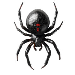 Close up of a black widow spider with red hourglass marking on its abdomen