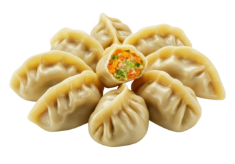 Delicious steamed dumplings colorful vegetable filling close up food illustration isolated on white background
