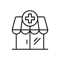 Obraz premium Minimalist Line Art Illustration of a Pharmacy or Healthcare Storefront Promoting Health and Wellness Concepts and Services