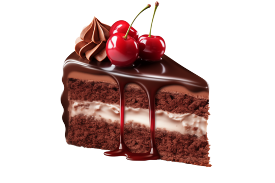 Half a chocolate cake on a transparent background.