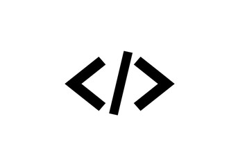 Angular bracket code symbol with forward slash, programming language icon representing coding, web development, and software design isolated on white background
