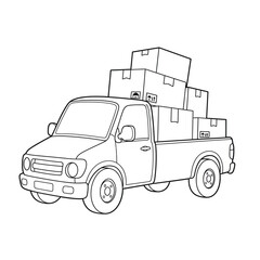 Obraz premium Line Art Illustration of a Pickup Truck Loaded with Cardboard Boxes
