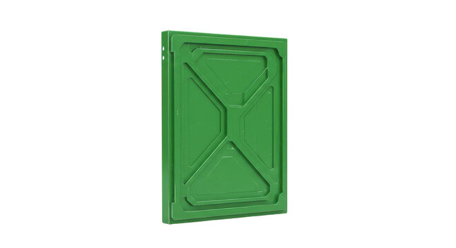 Rectangular green metal access panel with geometric recessed design industrial construction maintenance equipment isolated on white background - Powered by Adobe