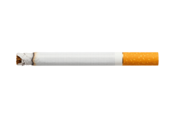 Lit cigarette with visible ash and filter showing paper grid pattern smoking tobacco product health hazard vector isolated on white background