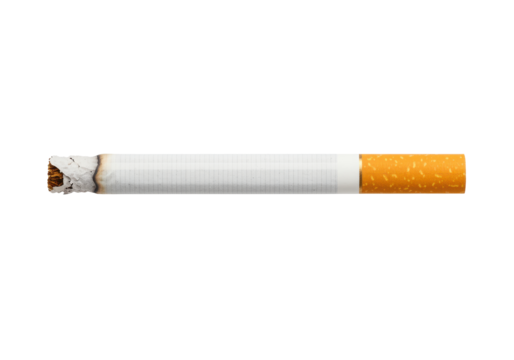 Lit cigarette with visible ash and filter showing paper grid pattern smoking tobacco product health hazard vector isolated on white background