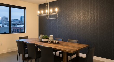 Modern Dining Room with City View.