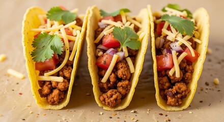 Tasty Beef Tacos with Toppings.